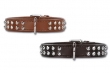 Halsband leder 2 rij dops dubbel gestikt M/L of L/XL